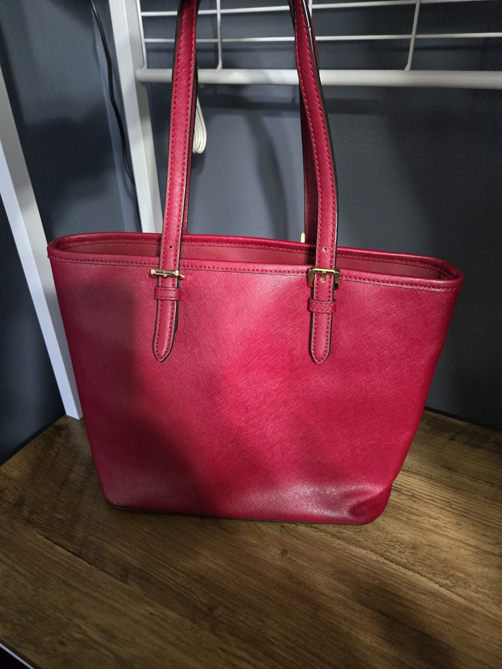 Michael Kors Dark Red Saffiano Large Pocket Tote Bag - Picture 6 of 10